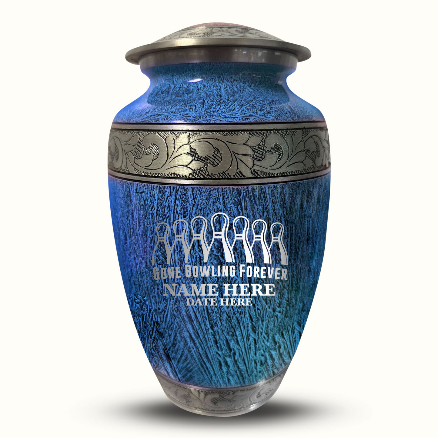 Custom Large Cremation Urn for Human Ashes - Elevate Collection - Funny Bowling Design - Distressed Finish - 200 Cubic Inch