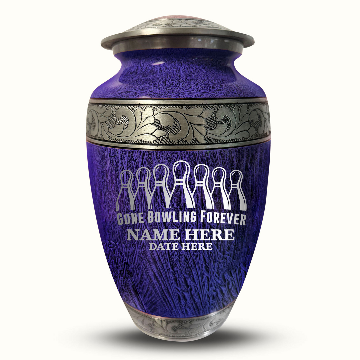 Custom Large Cremation Urn for Human Ashes - Elevate Collection - Funny Bowling Design - Distressed Finish - 200 Cubic Inch