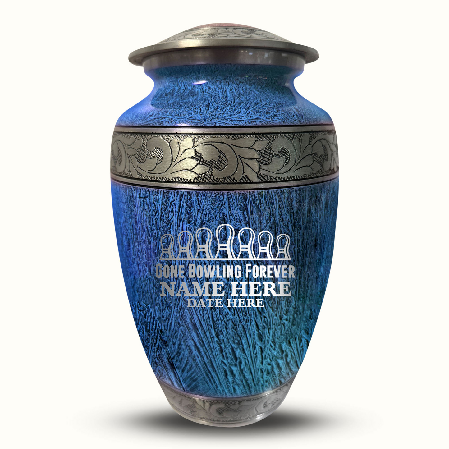 Custom Large Cremation Urn for Human Ashes - Elevate Collection - Funny Bowling Design - Distressed Finish - 200 Cubic Inch