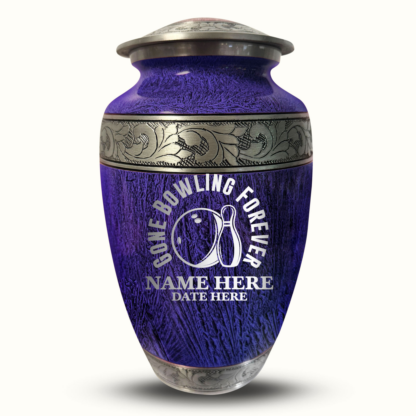Custom Large Cremation Urn for Human Ashes - Elevate Collection - Funny Bowling Design - Distressed Finish - 200 Cubic Inch