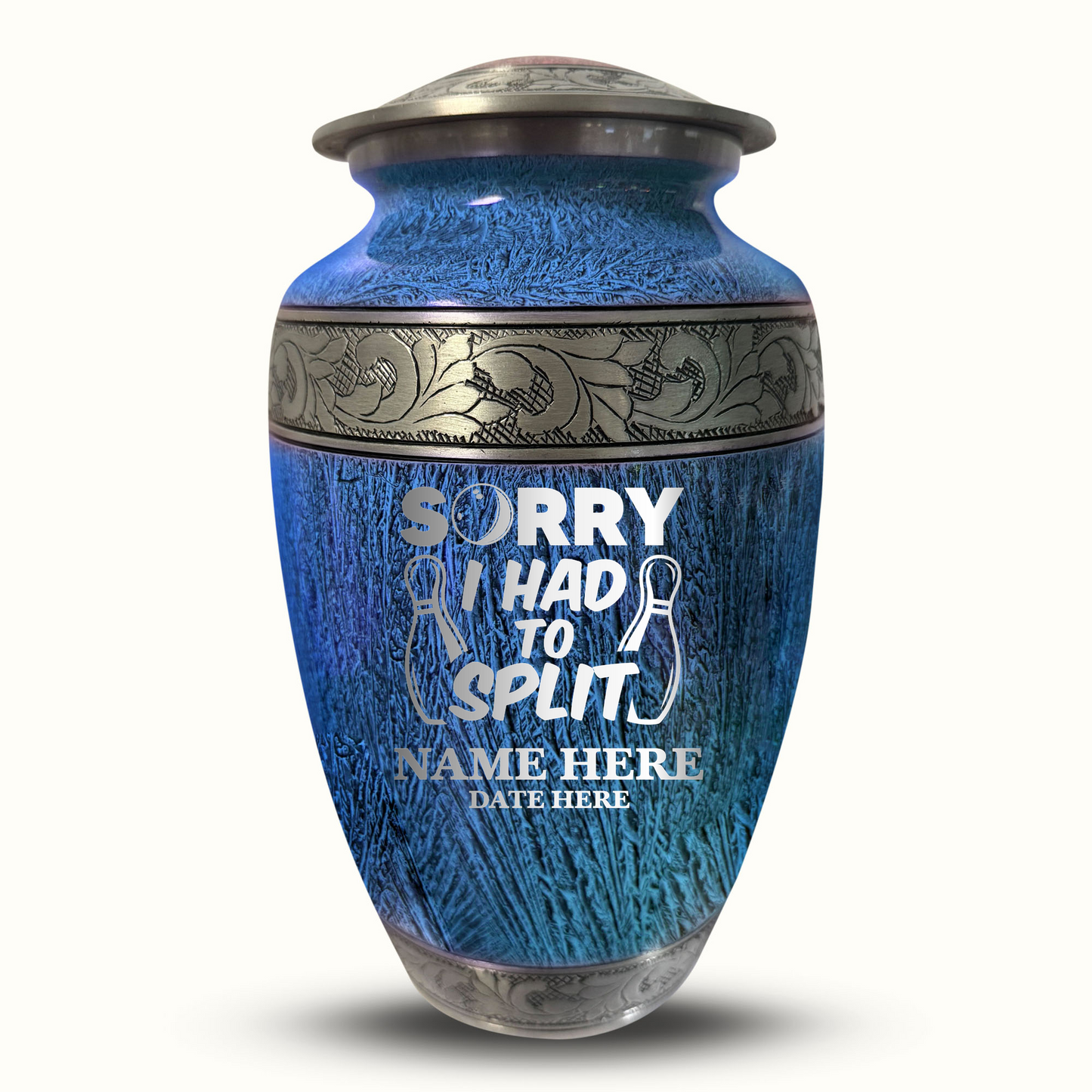 Custom Large Cremation Urn for Human Ashes - Elevate Collection - Funny Bowling Design - Distressed Finish - 200 Cubic Inch