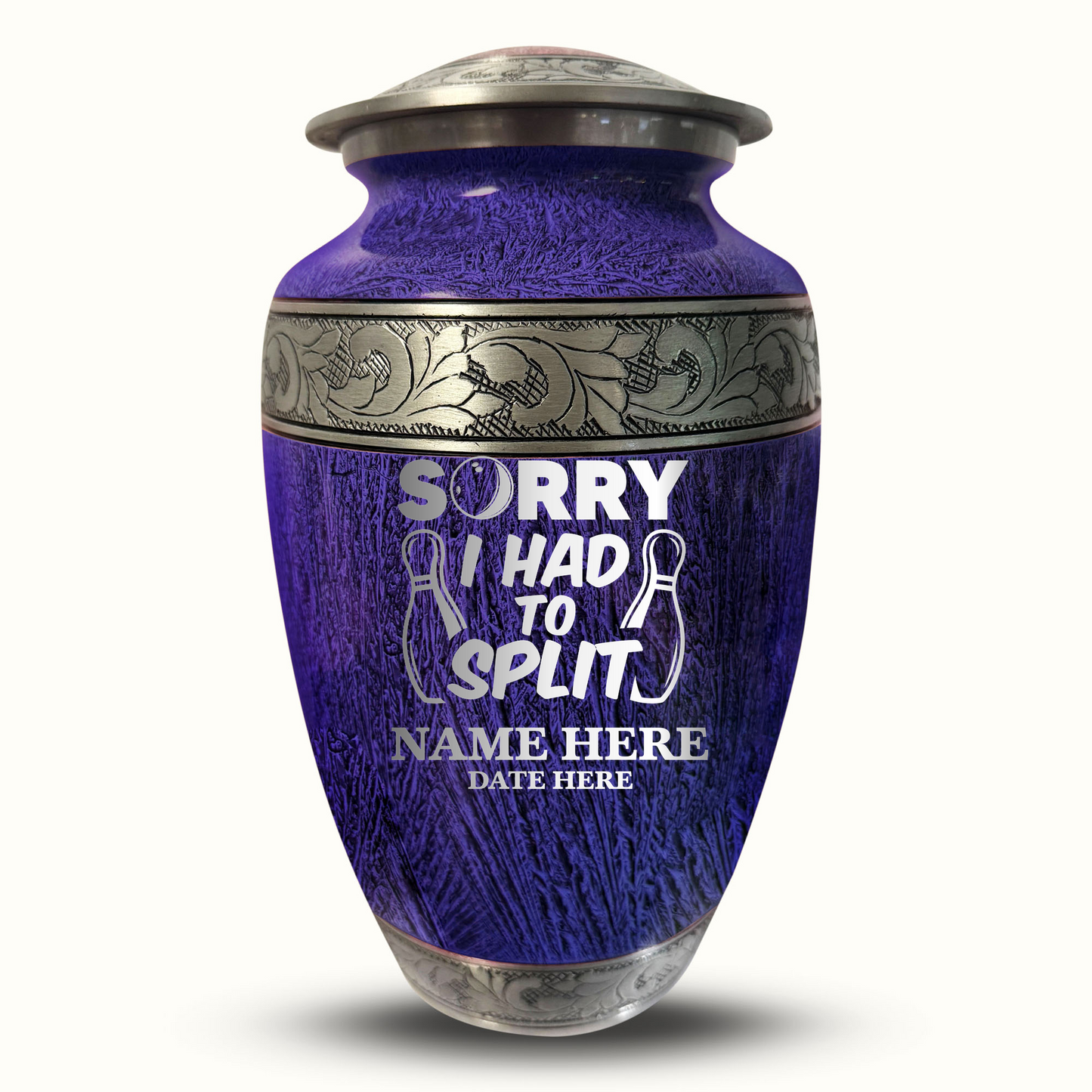 Custom Large Cremation Urn for Human Ashes - Elevate Collection - Funny Bowling Design - Distressed Finish - 200 Cubic Inch