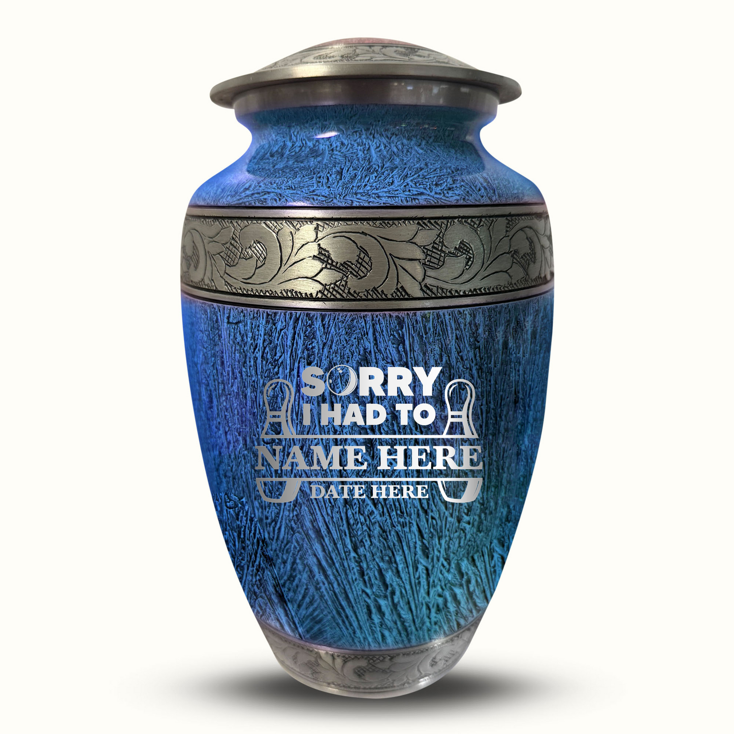 Custom Large Cremation Urn for Human Ashes - Elevate Collection - Funny Bowling Design - Distressed Finish - 200 Cubic Inch