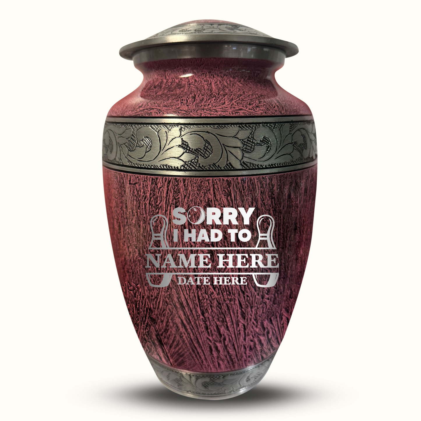 Custom Large Cremation Urn for Human Ashes - Elevate Collection - Funny Bowling Design - Distressed Finish - 200 Cubic Inch