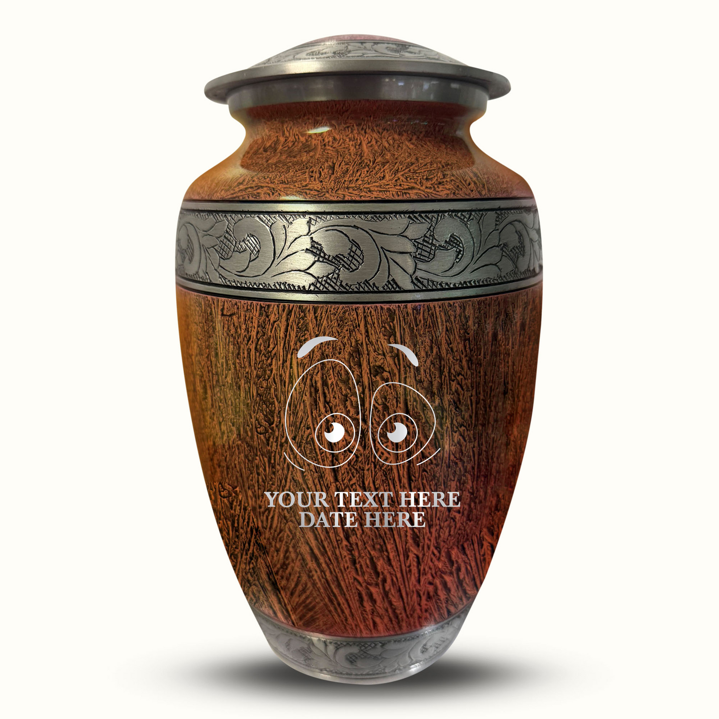 Custom Large Cremation Urn for Human Ashes - Elevate Collection - Funny Eyes Design - Distressed Finish - 200 Cubic Inch