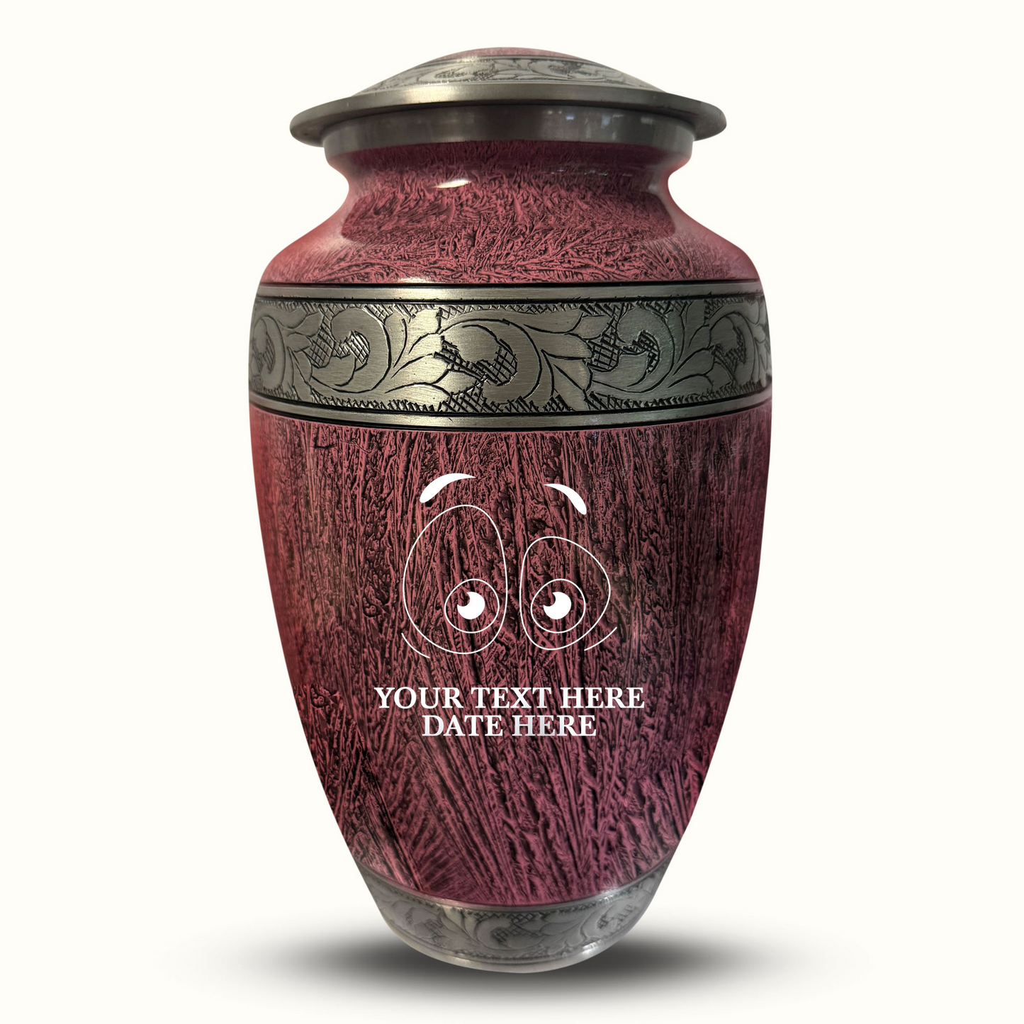 Custom Large Cremation Urn for Human Ashes - Elevate Collection - Funny Eyes Design - Distressed Finish - 200 Cubic Inch