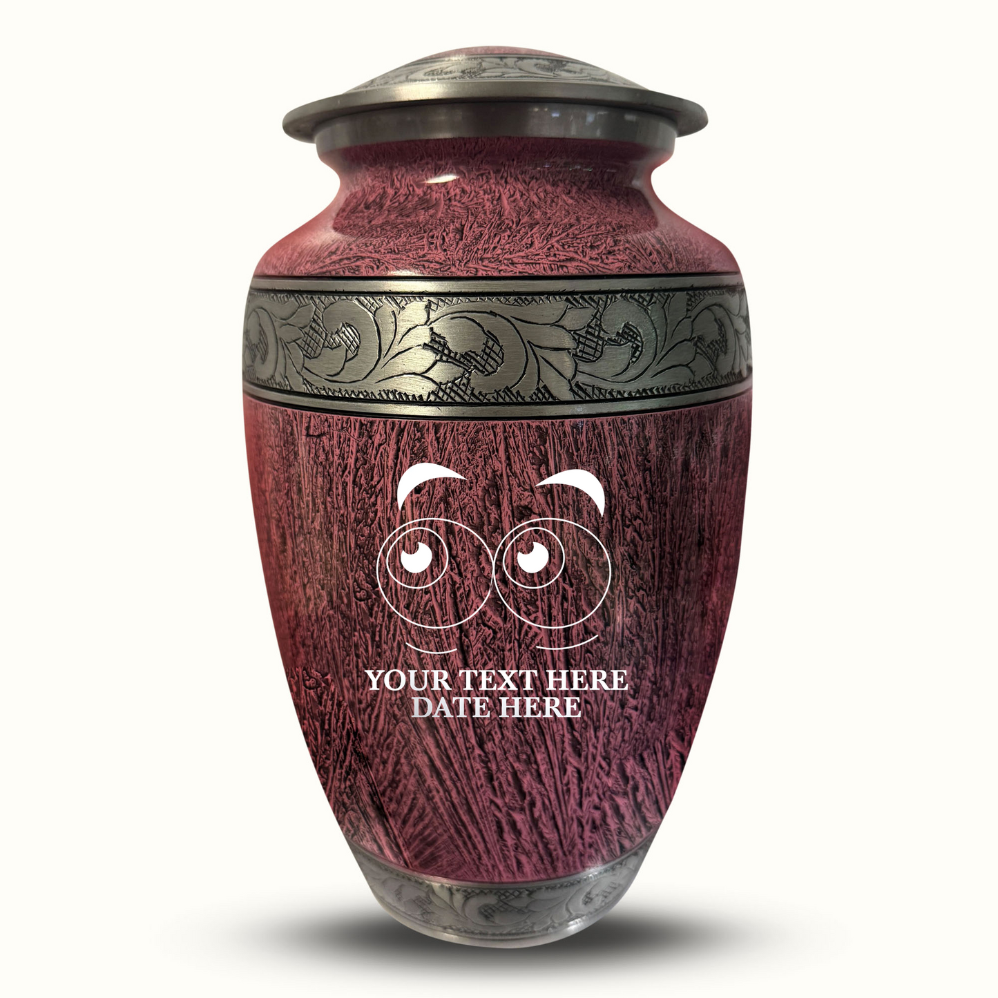 Custom Large Cremation Urn for Human Ashes - Elevate Collection - Funny Eyes Design - Distressed Finish - 200 Cubic Inch
