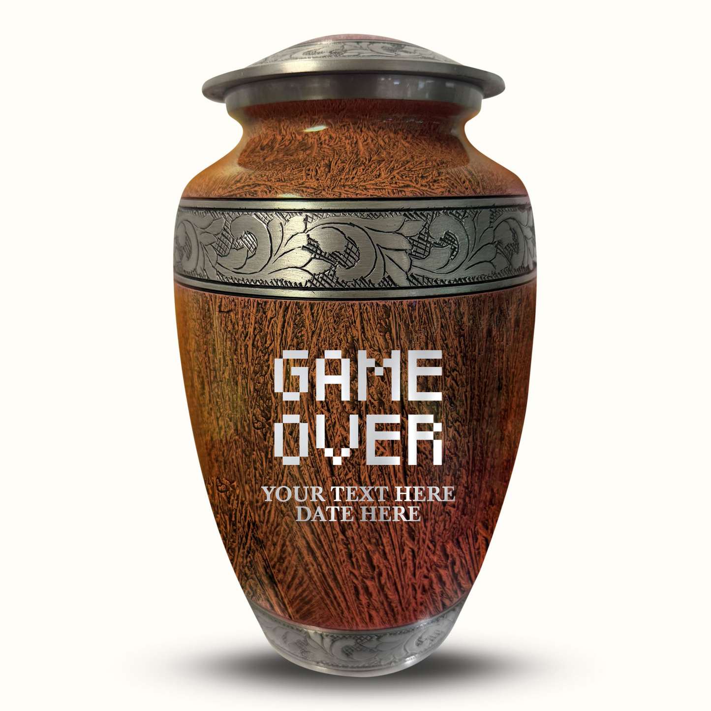 Custom Large Cremation Urn for Human Ashes - Elevate Collection - Funny Gaming Design - Distressed Finish - 200 Cubic Inch