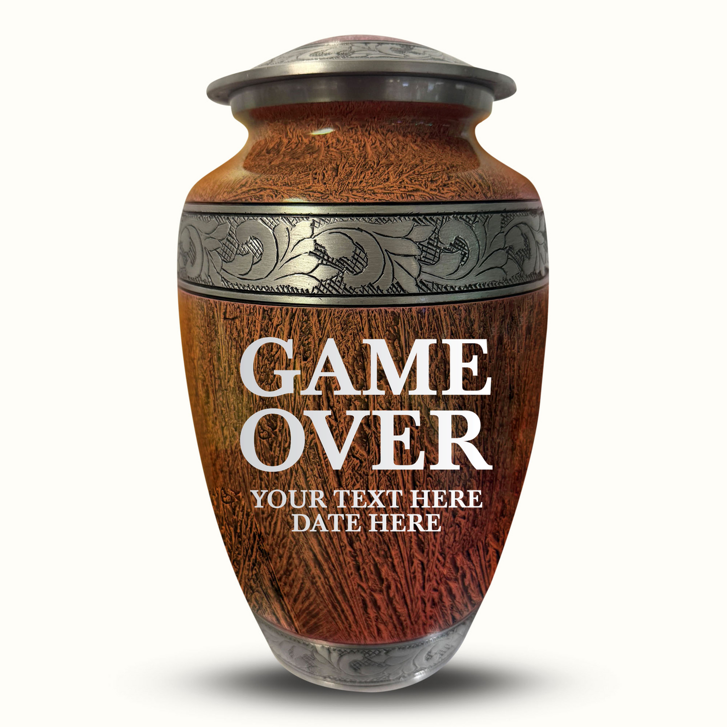 Custom Large Cremation Urn for Human Ashes - Elevate Collection - Funny Gaming Design - Distressed Finish - 200 Cubic Inch