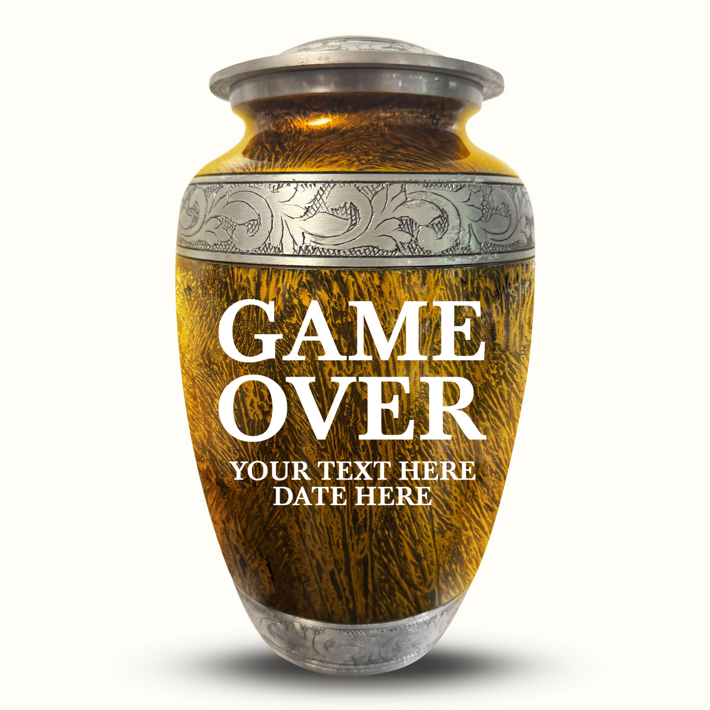 Custom Large Cremation Urn for Human Ashes - Elevate Collection - Funny Gaming Design - Distressed Finish - 200 Cubic Inch