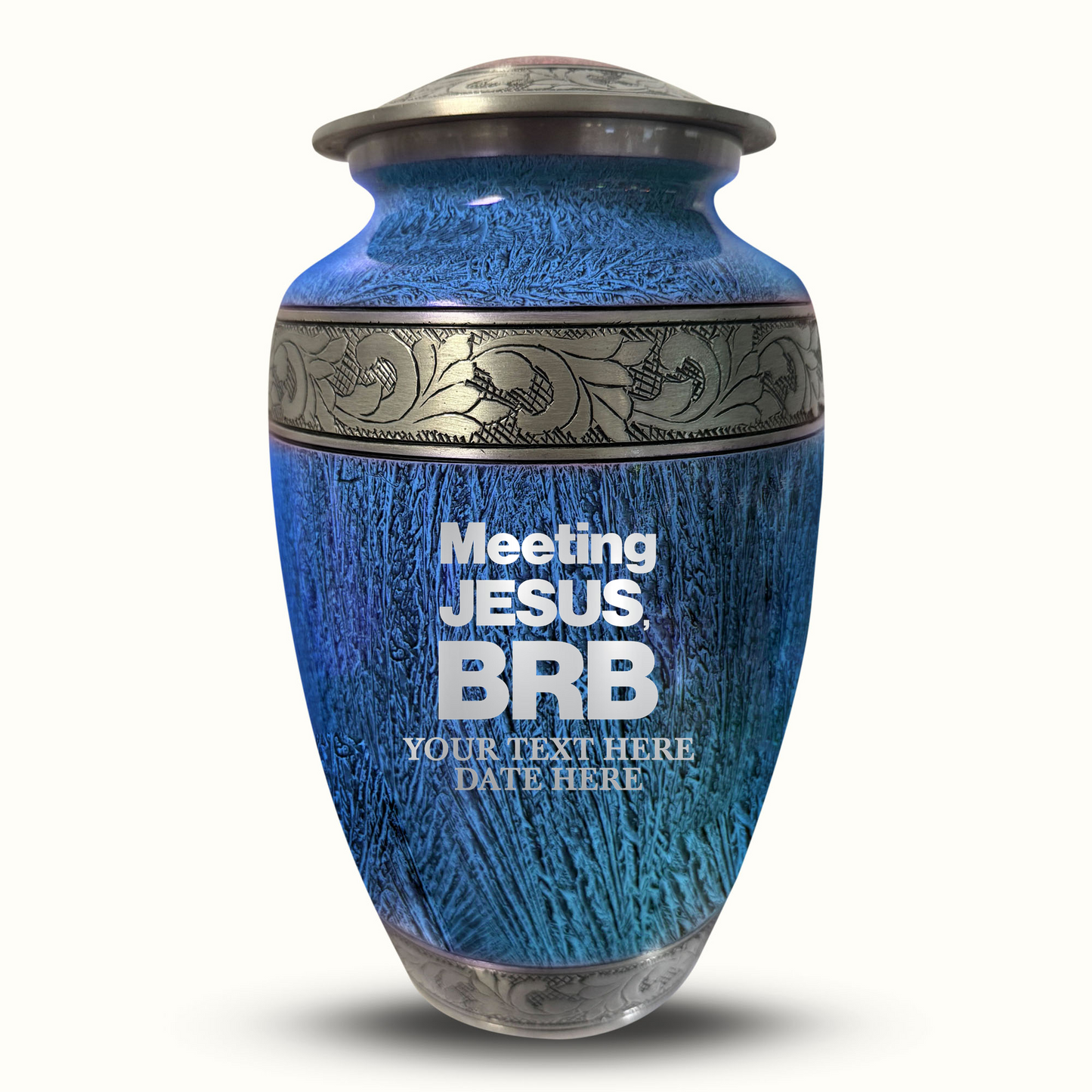 Custom Large Cremation Urn for Human Ashes - Elevate Collection - Funny Religious Design - Distressed Finish - 200 Cubic Inch
