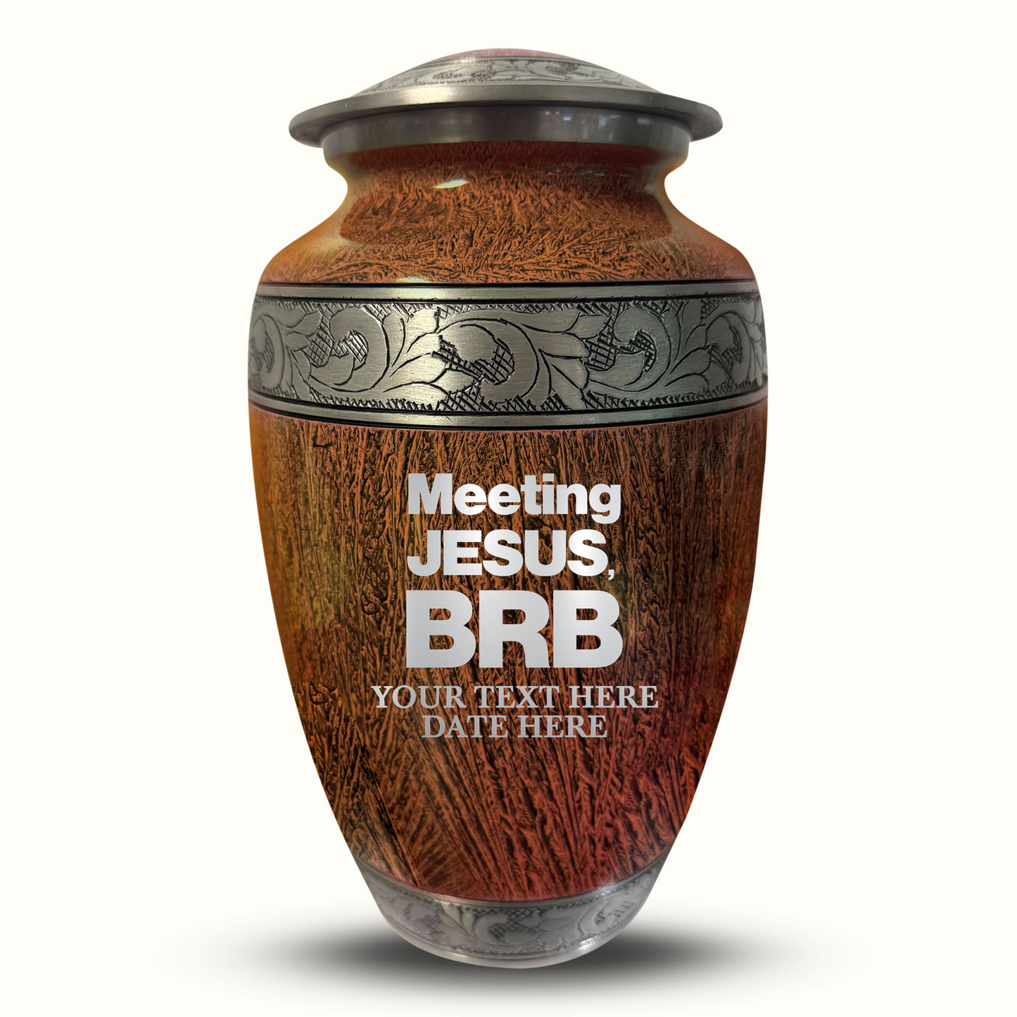 Custom Large Cremation Urn for Human Ashes - Elevate Collection - Funny Religious Design - Distressed Finish - 200 Cubic Inch