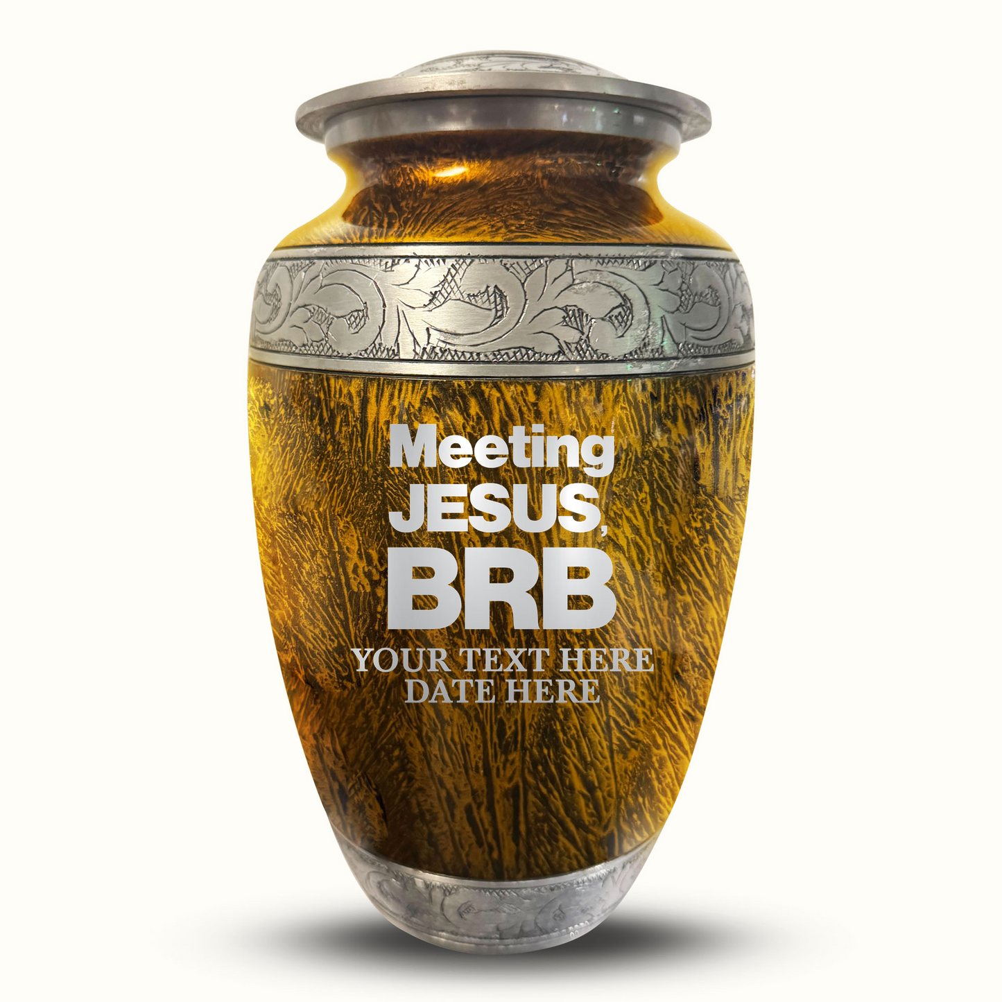 Custom Large Cremation Urn for Human Ashes - Elevate Collection - Funny Religious Design - Distressed Finish - 200 Cubic Inch