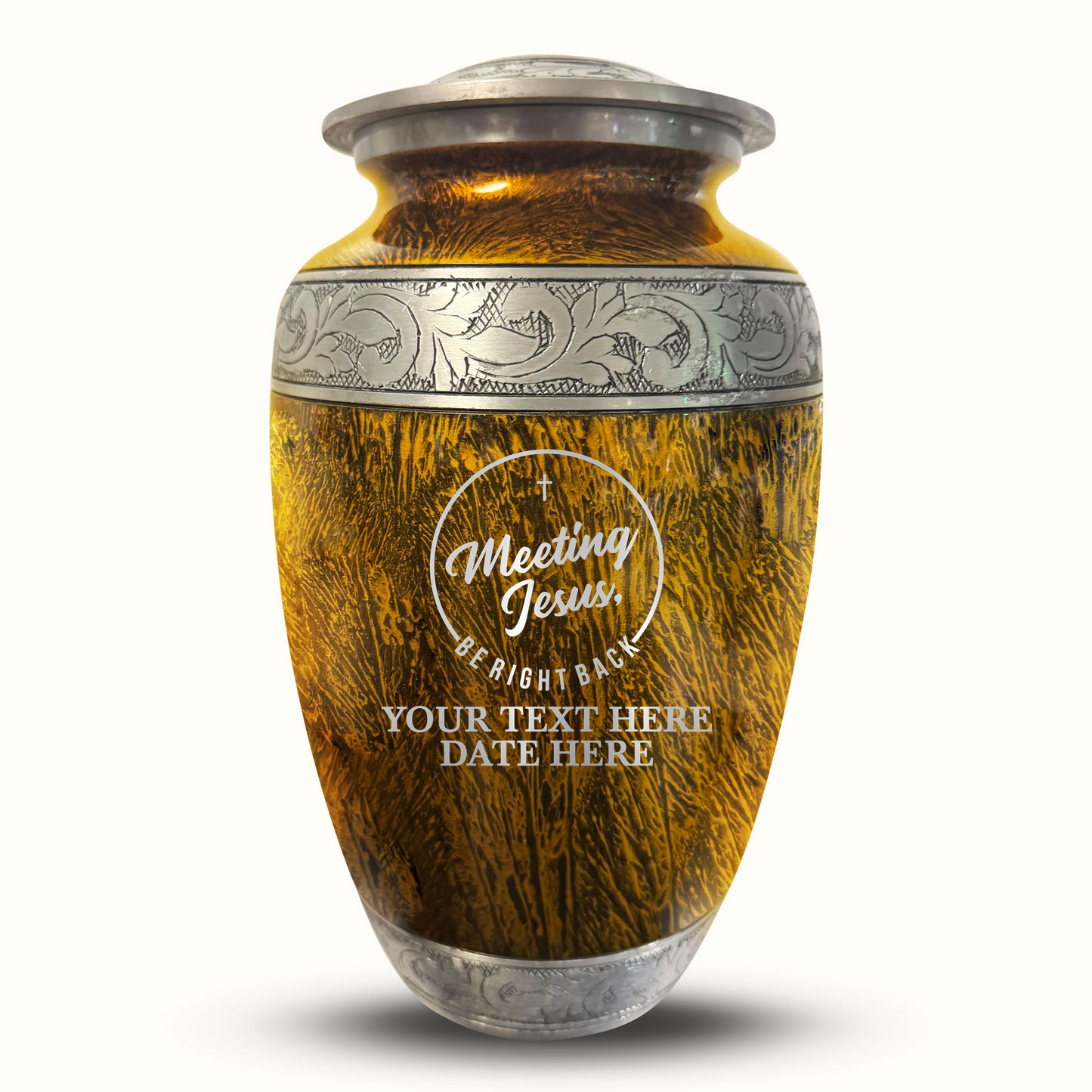 Custom Large Cremation Urn for Human Ashes - Elevate Collection - Funny Religious Design - Distressed Finish - 200 Cubic Inch