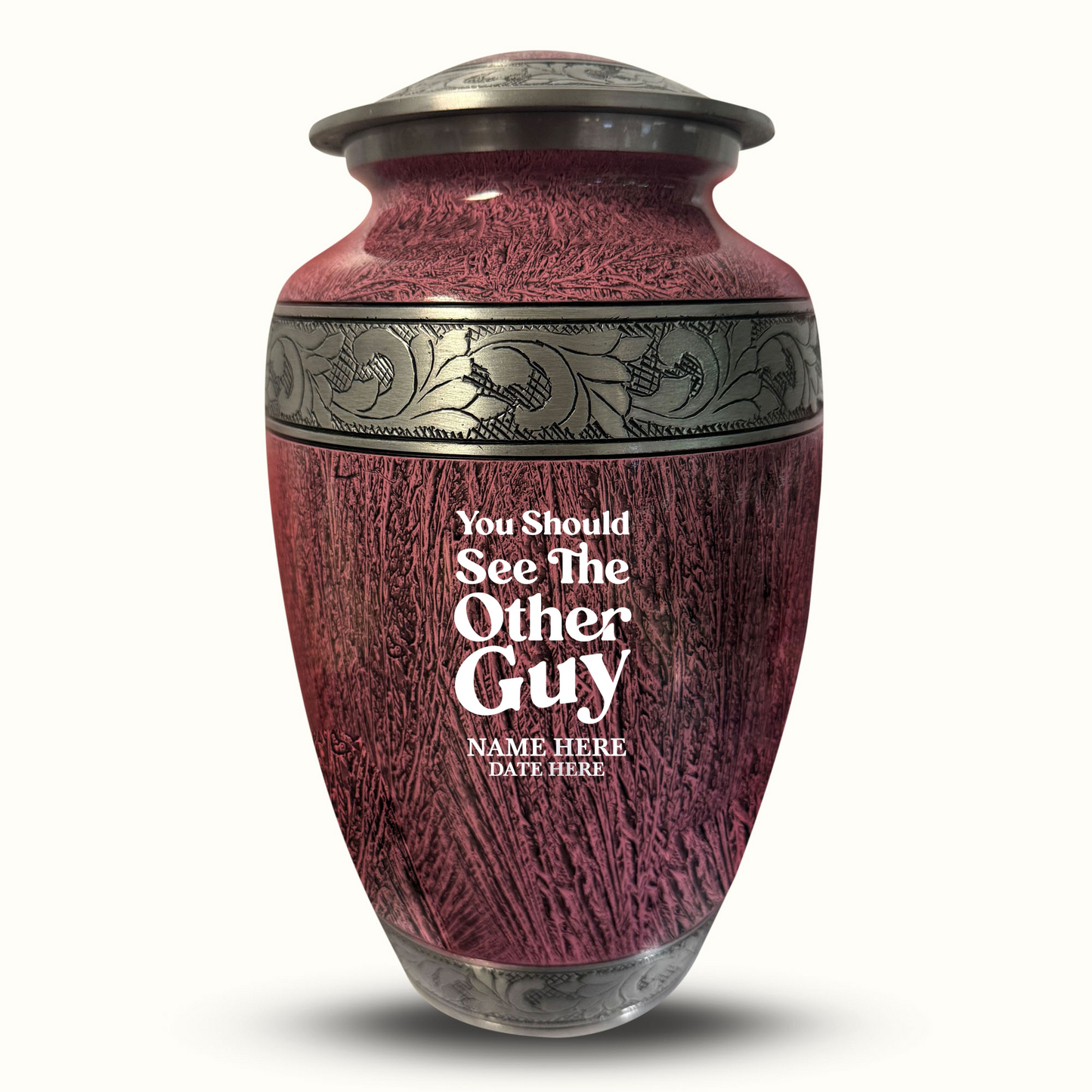 Custom Large Cremation Urn for Human Ashes - Elevate Collection - Dark Humor Design - Distressed Finish - 200 Cubic Inch