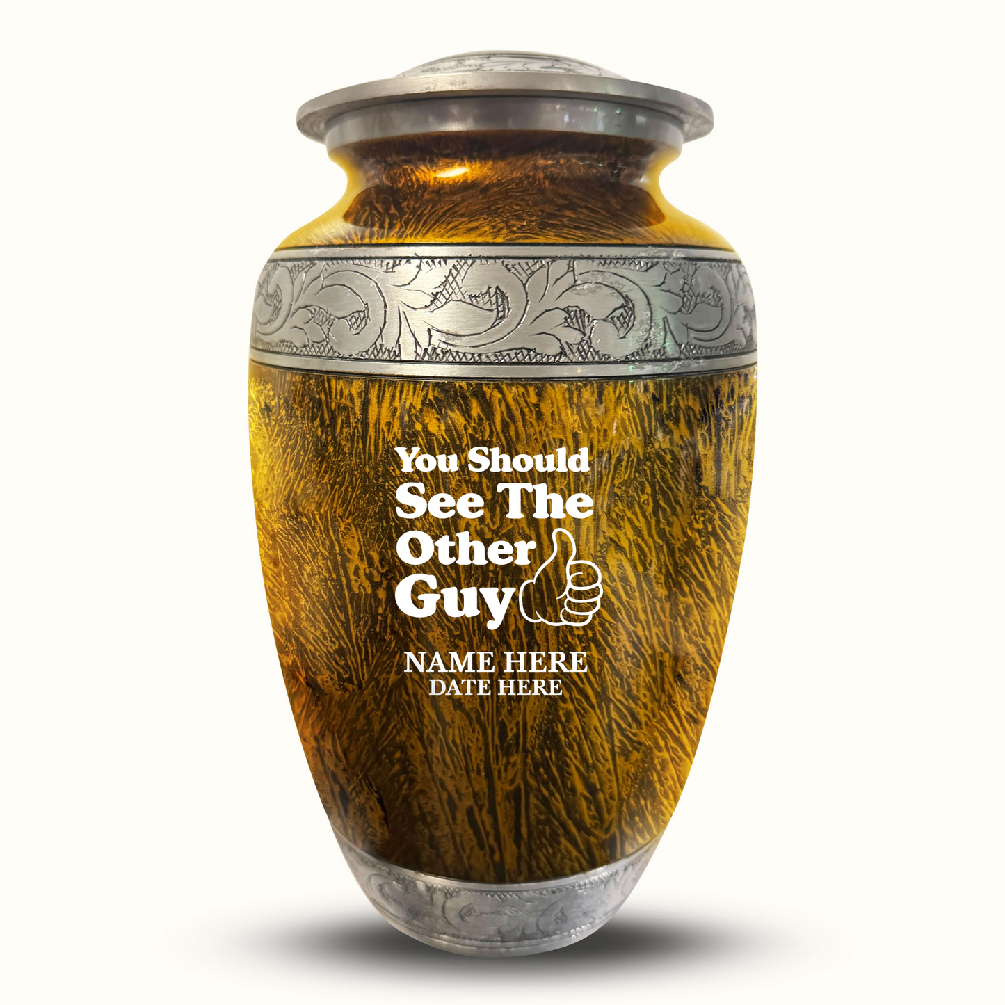 Custom Large Cremation Urn for Human Ashes - Elevate Collection - Dark Humor Design - Distressed Finish - 200 Cubic Inch