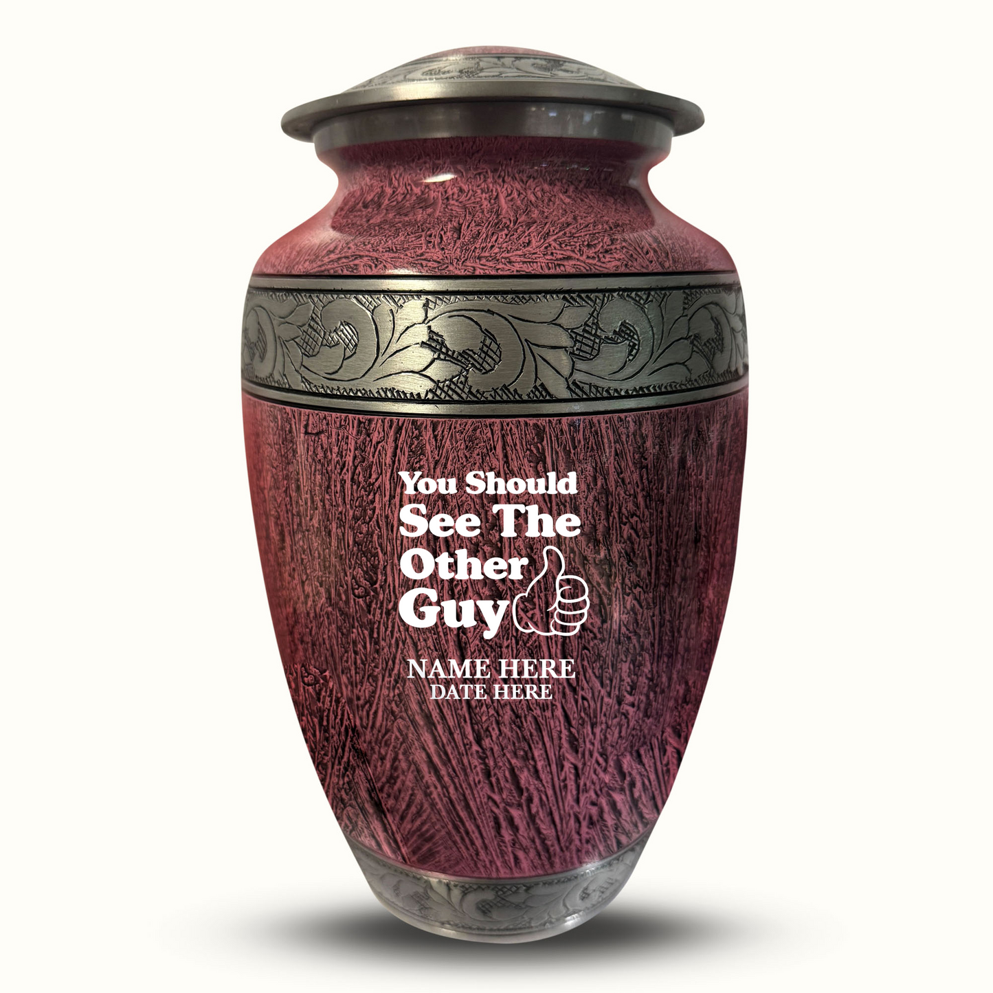Custom Large Cremation Urn for Human Ashes - Elevate Collection - Dark Humor Design - Distressed Finish - 200 Cubic Inch