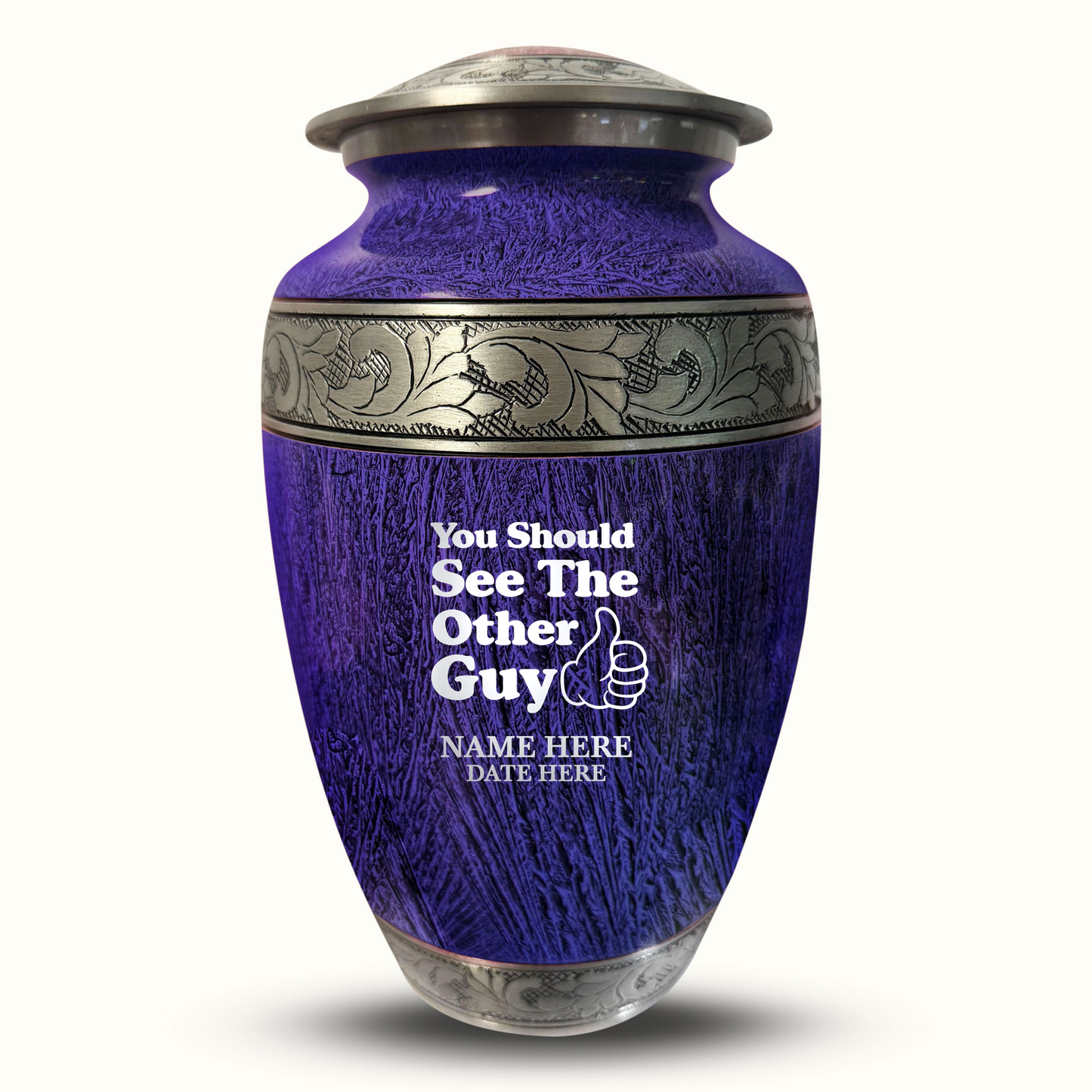 Custom Large Cremation Urn for Human Ashes - Elevate Collection - Dark Humor Design - Distressed Finish - 200 Cubic Inch
