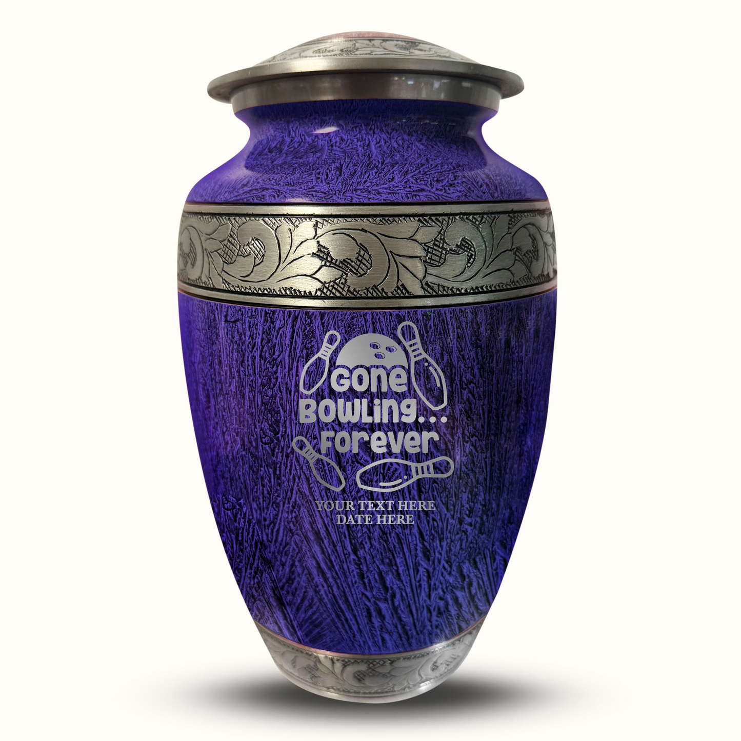 Custom Large Cremation Urn for Human Ashes - Elevate Collection - Funny Bowling Design - Distressed Finish - 200 Cubic Inch