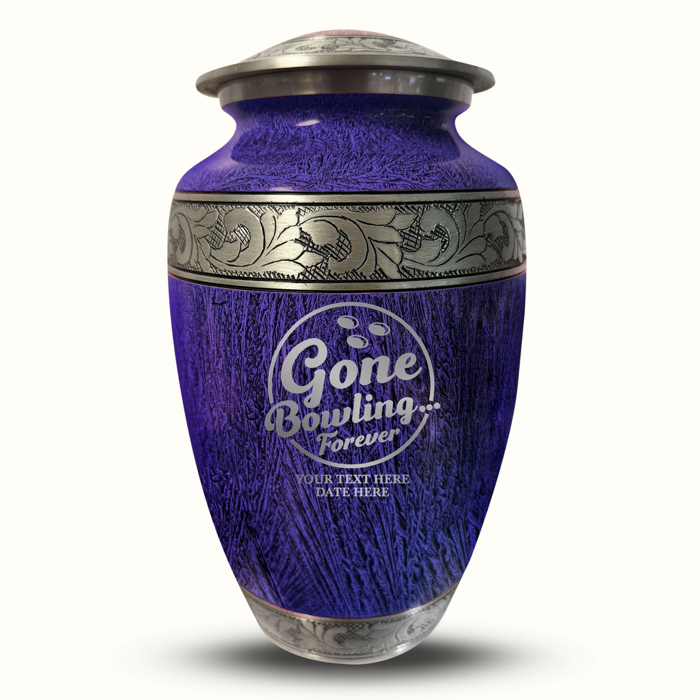 Custom Large Cremation Urn for Human Ashes - Elevate Collection - Funny Bowling Design - Distressed Finish - 200 Cubic Inch