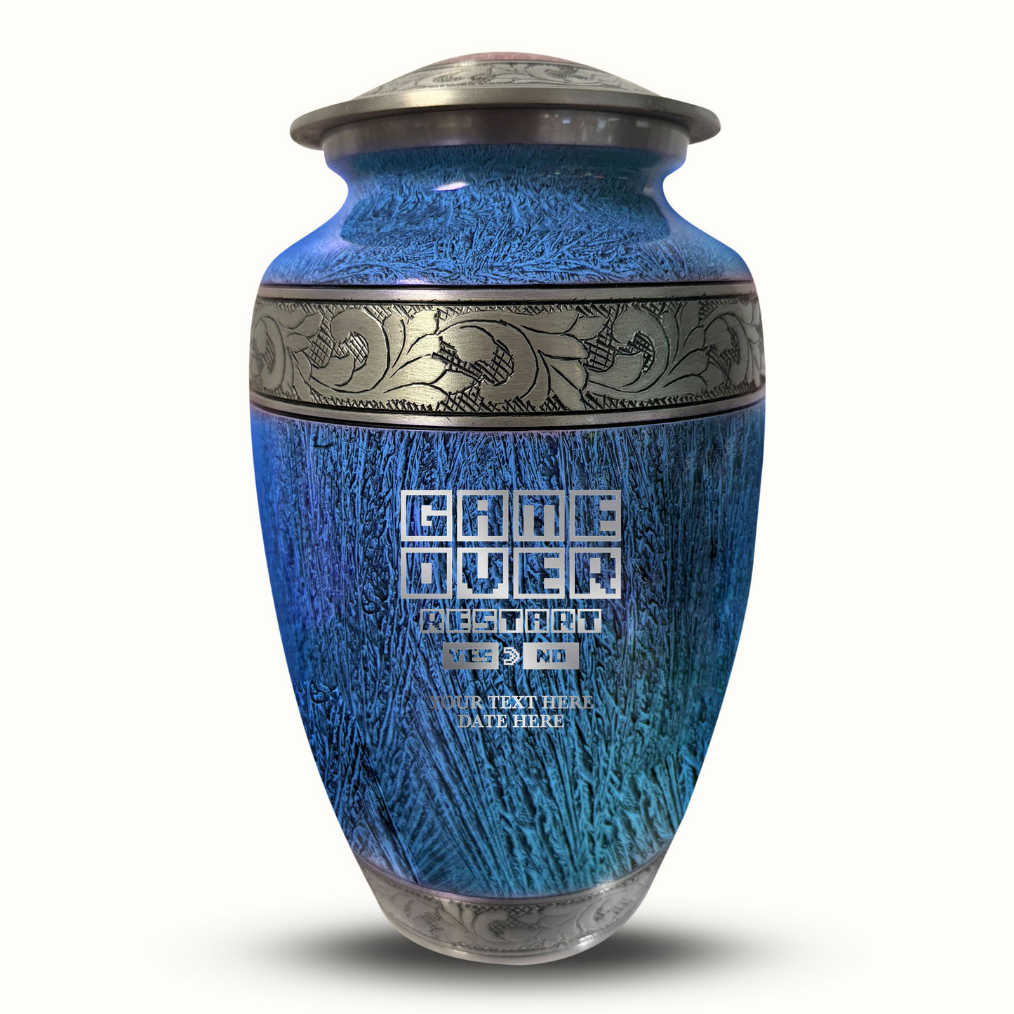 Custom Large Cremation Urn for Human Ashes - Elevate Collection - Funny Gaming Design - Distressed Finish - 200 Cubic Inch