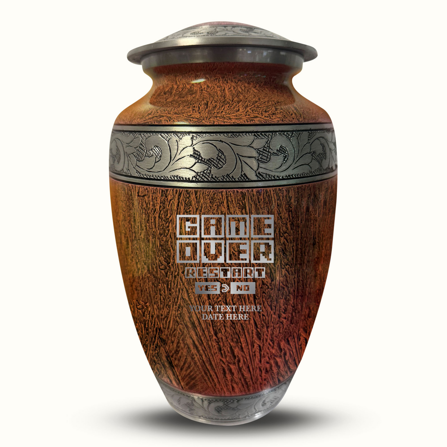 Custom Large Cremation Urn for Human Ashes - Elevate Collection - Funny Gaming Design - Distressed Finish - 200 Cubic Inch