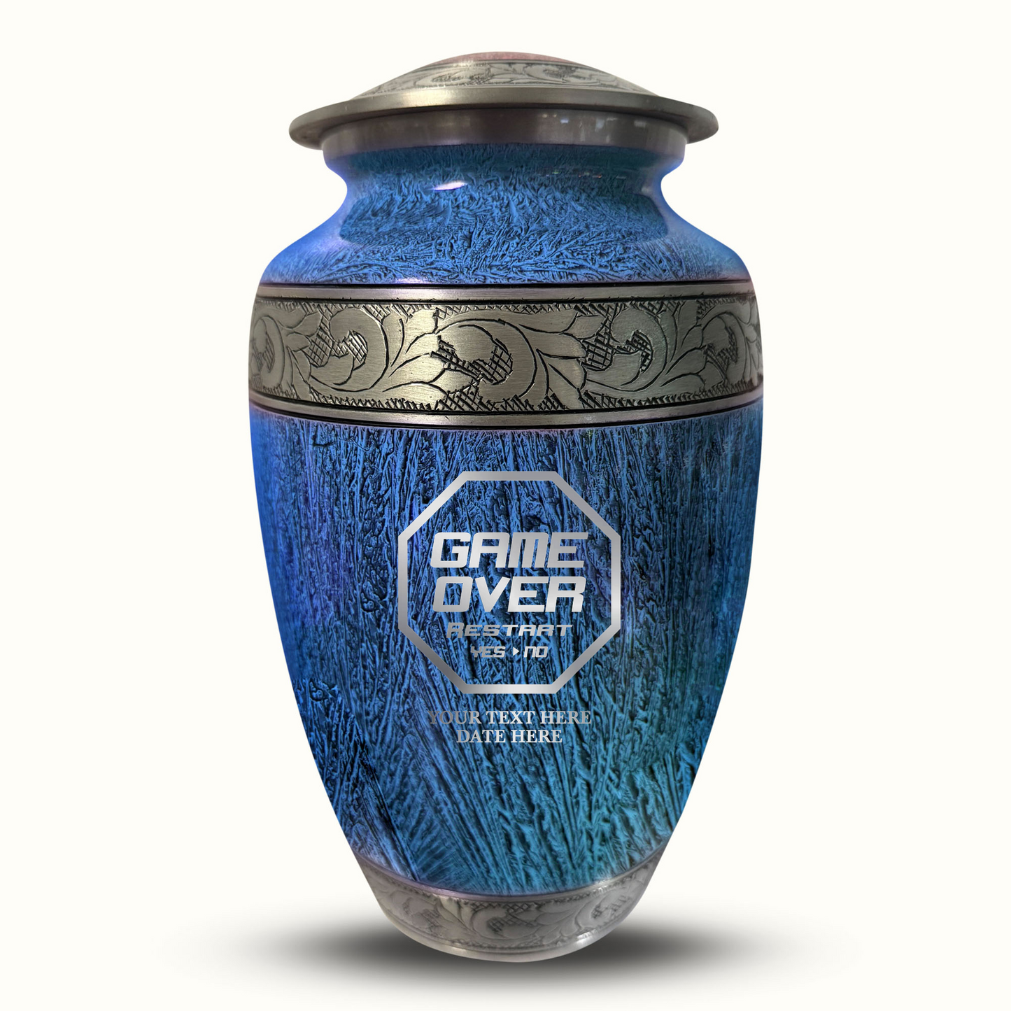 Custom Large Cremation Urn for Human Ashes - Elevate Collection - Funny Gaming Design - Distressed Finish - 200 Cubic Inch