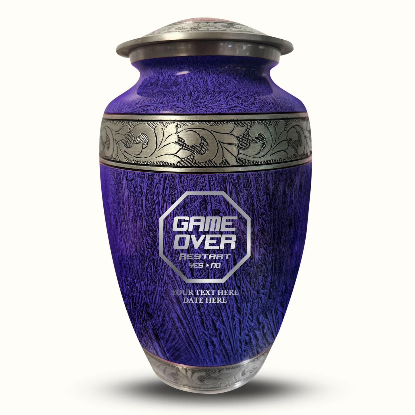 Custom Large Cremation Urn for Human Ashes - Elevate Collection - Funny Gaming Design - Distressed Finish - 200 Cubic Inch