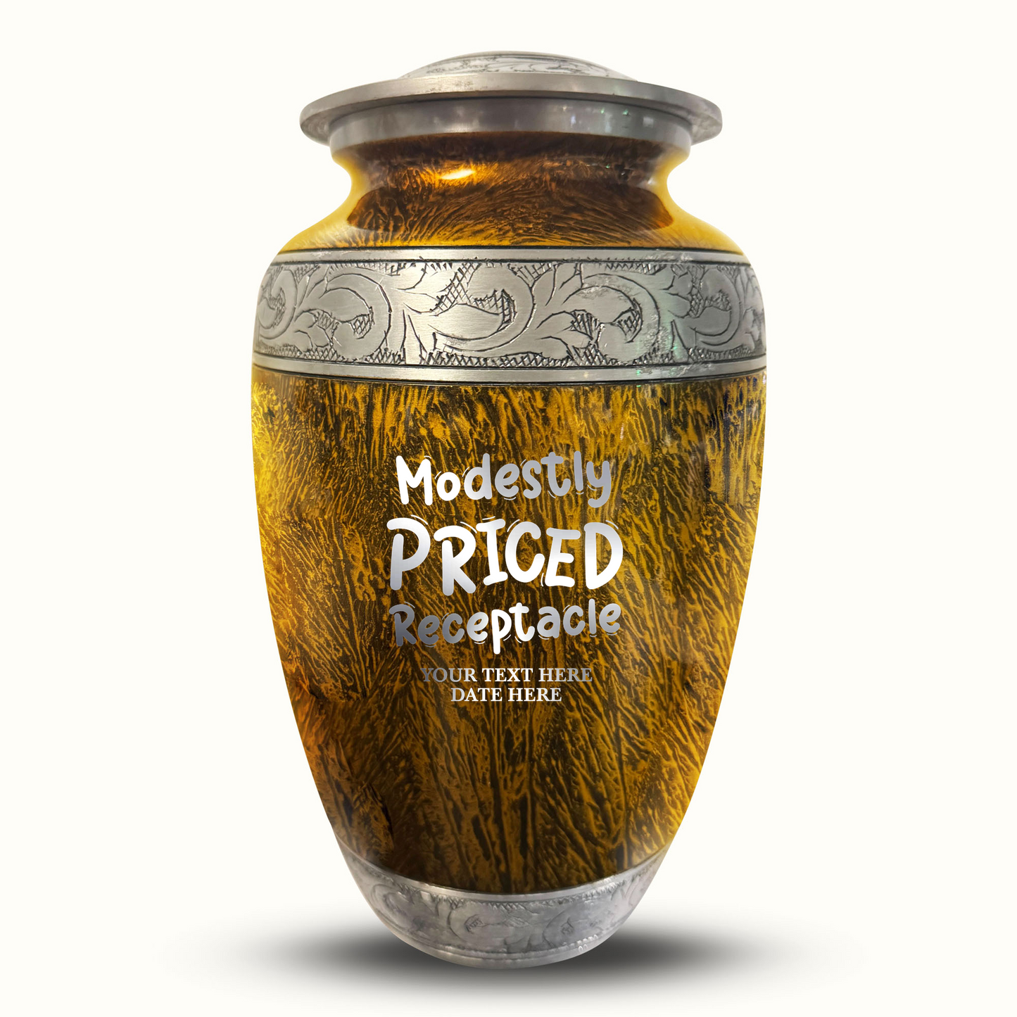 Custom Large Cremation Urn for Human Ashes - Elevate Collection - Funny TV Design - Distressed Finish - 200 Cubic Inch