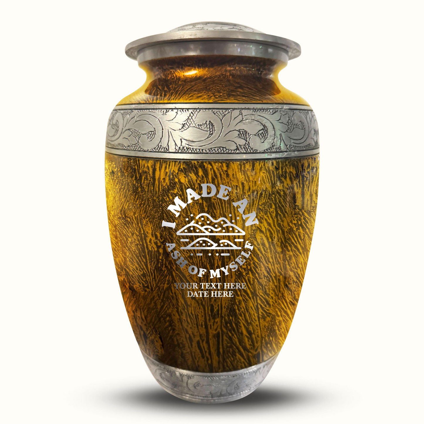 Custom Large Cremation Urn for Human Ashes - Elevate Collection - Dark Humor Design - Distressed Finish - 200 Cubic Inch