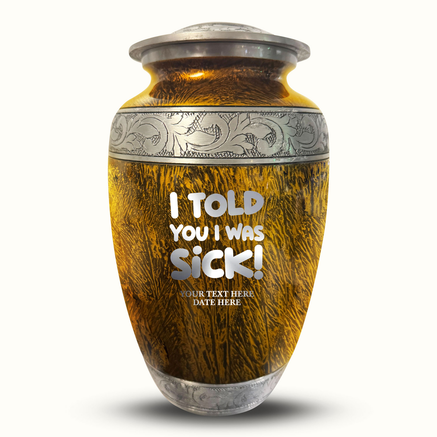 Custom Large Cremation Urn for Human Ashes - Elevate Collection - Dark Humor Design - Distressed Finish - 200 Cubic Inch