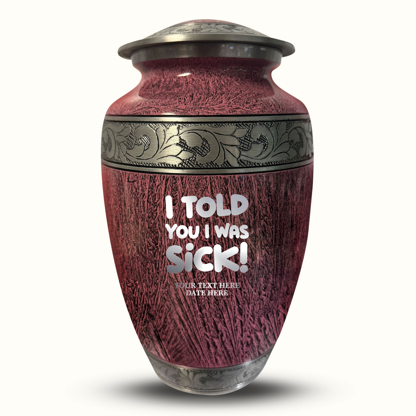 Custom Large Cremation Urn for Human Ashes - Elevate Collection - Dark Humor Design - Distressed Finish - 200 Cubic Inch