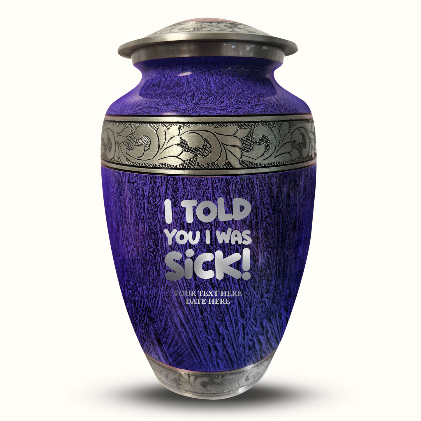 Custom Large Cremation Urn for Human Ashes - Elevate Collection - Dark Humor Design - Distressed Finish - 200 Cubic Inch