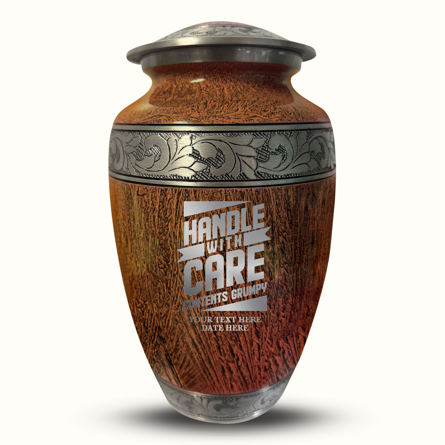 Custom Large Cremation Urn for Human Ashes - Elevate Collection - Simple Humor Design - Distressed Finish - 200 Cubic Inch