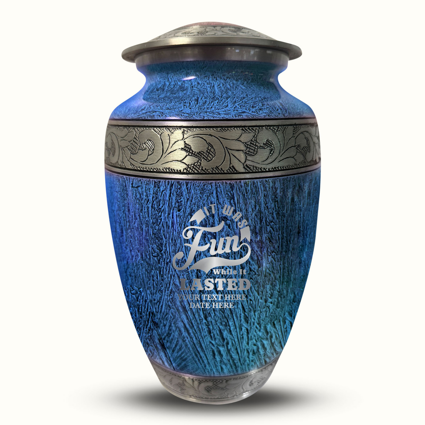 Custom Large Cremation Urn for Human Ashes - Elevate Collection - Dark Humor Design - Distressed Finish - 200 Cubic Inch