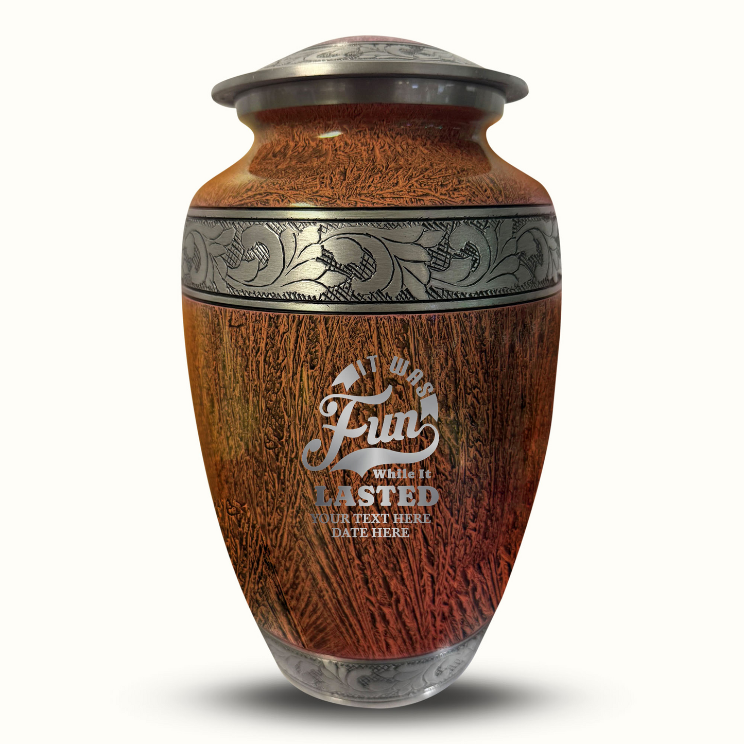 Custom Large Cremation Urn for Human Ashes - Elevate Collection - Dark Humor Design - Distressed Finish - 200 Cubic Inch