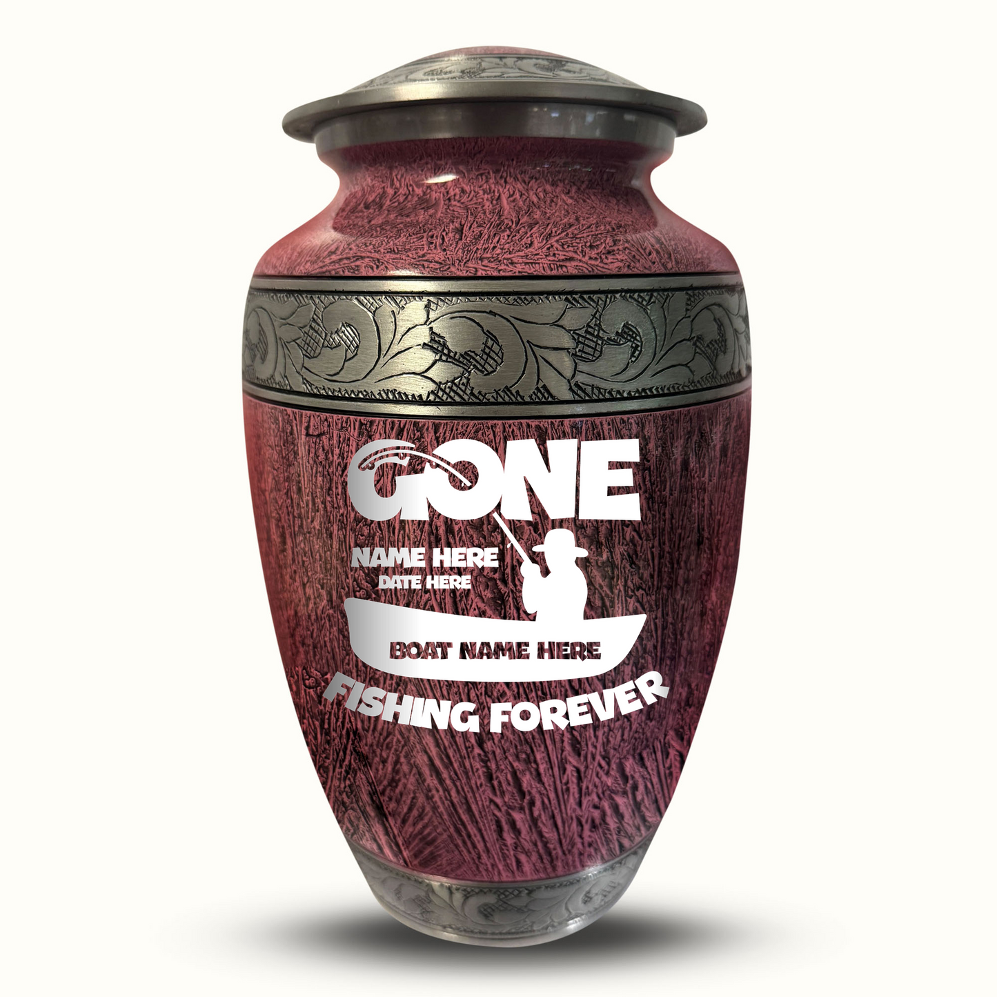 Custom Large Cremation Urn for Human Ashes - Elevate Collection - Funny Fishing Design - Distressed Finish - 200 Cubic Inch