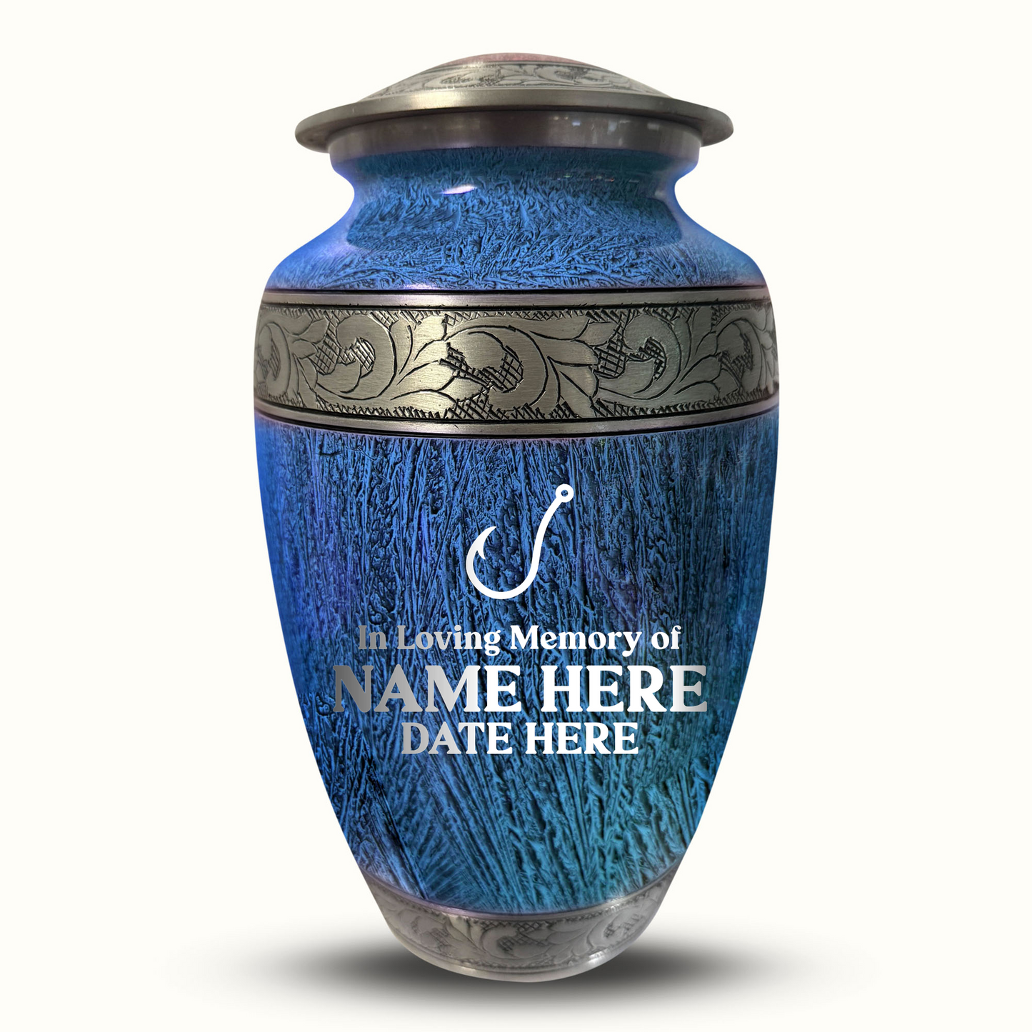 Custom Large Cremation Urn for Human Ashes - Elevate Collection - Funny Fishing Design - Distressed Finish - 200 Cubic Inch