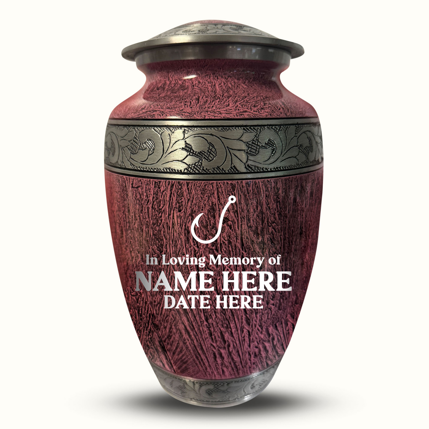 Custom Large Cremation Urn for Human Ashes - Elevate Collection - Funny Fishing Design - Distressed Finish - 200 Cubic Inch
