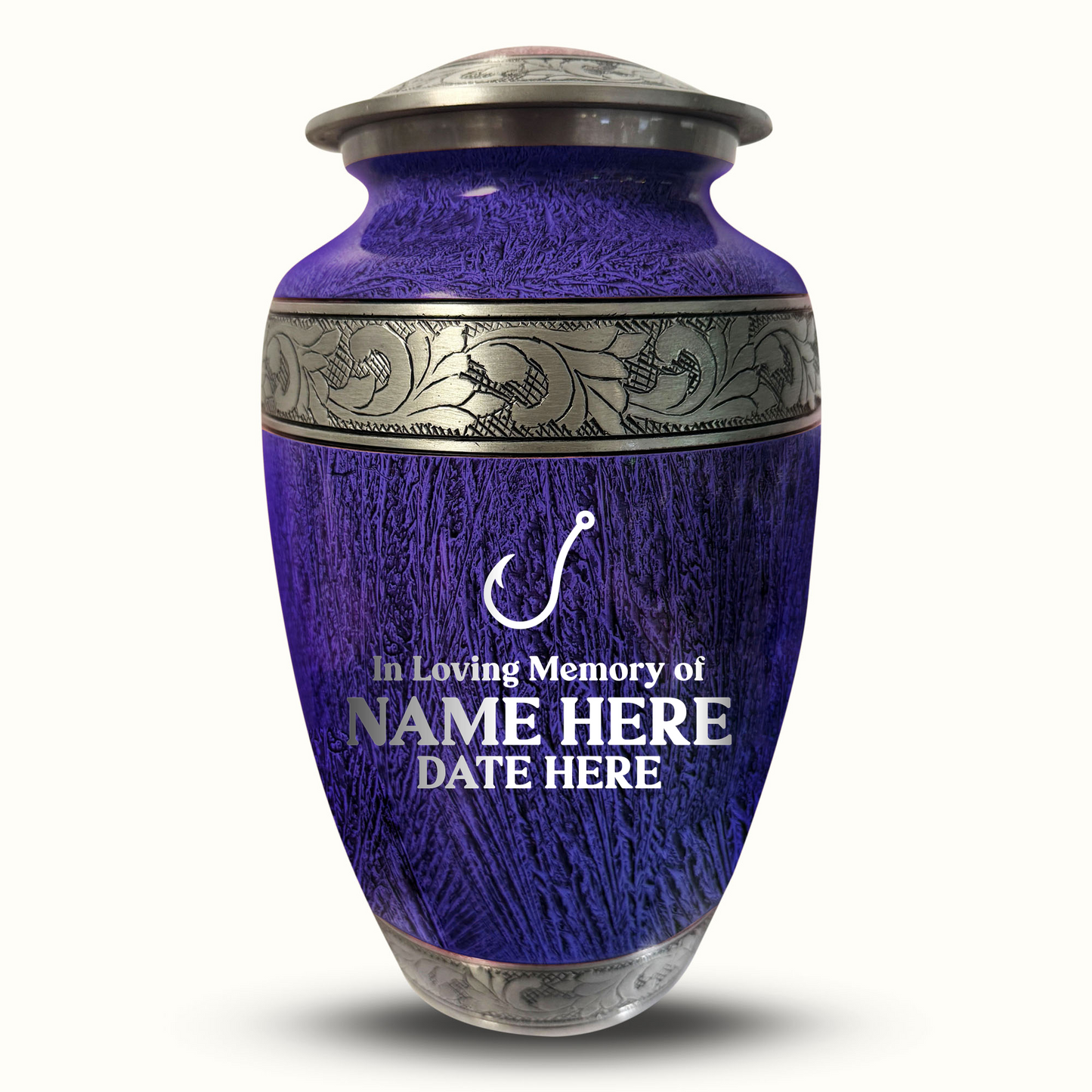 Custom Large Cremation Urn for Human Ashes - Elevate Collection - Funny Fishing Design - Distressed Finish - 200 Cubic Inch