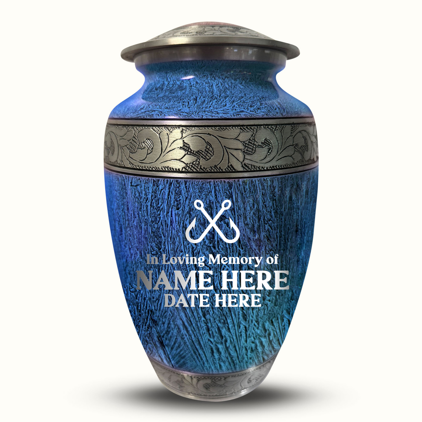 Custom Large Cremation Urn for Human Ashes - Elevate Collection - Funny Fishing Design - Distressed Finish - 200 Cubic Inch