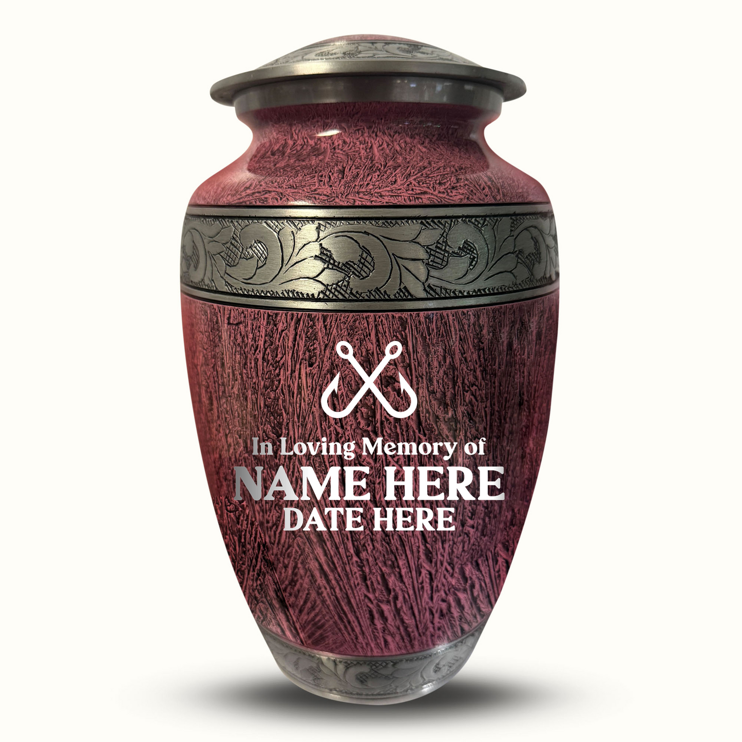Custom Large Cremation Urn for Human Ashes - Elevate Collection - Funny Fishing Design - Distressed Finish - 200 Cubic Inch