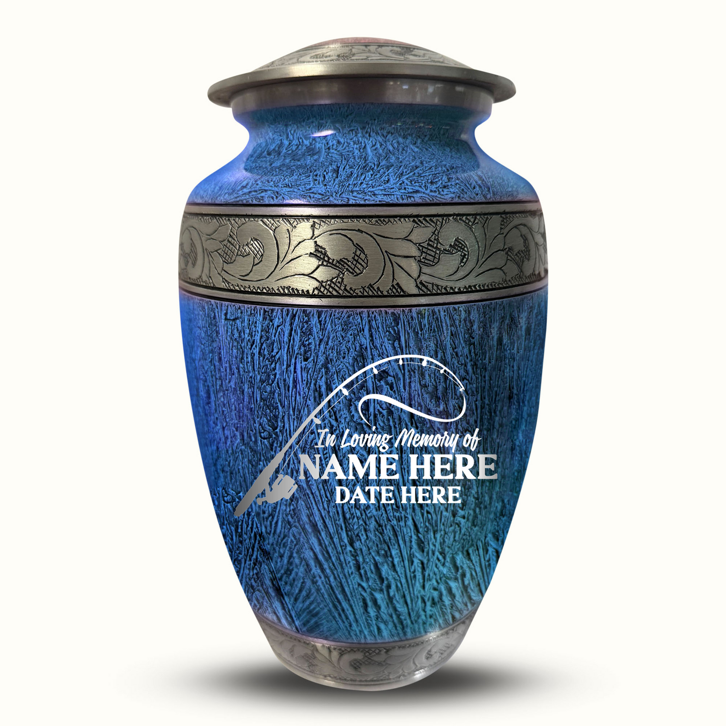 Custom Large Cremation Urn for Human Ashes - Elevate Collection - Funny Fishing Design - Distressed Finish - 200 Cubic Inch
