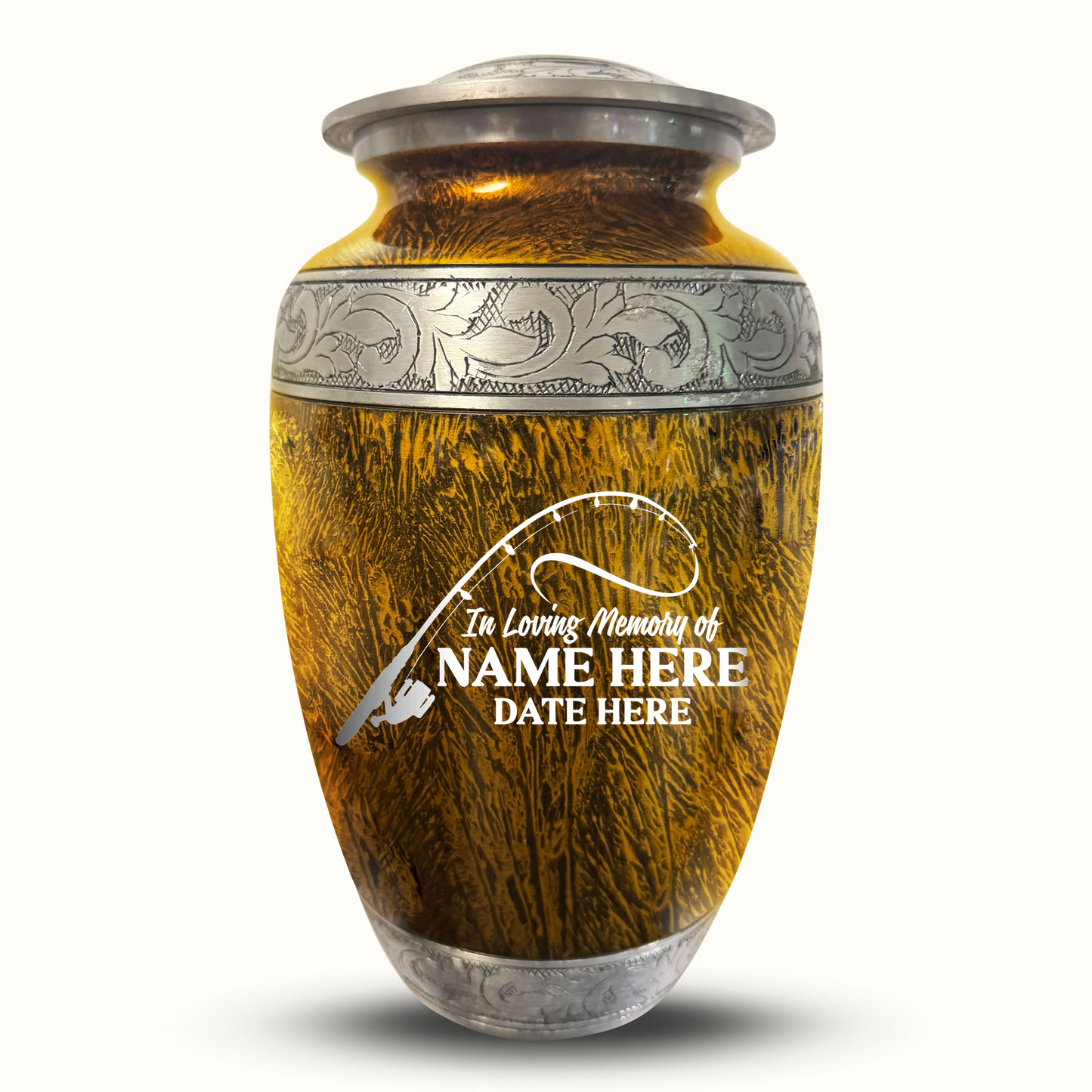 Custom Large Cremation Urn for Human Ashes - Elevate Collection - Funny Fishing Design - Distressed Finish - 200 Cubic Inch