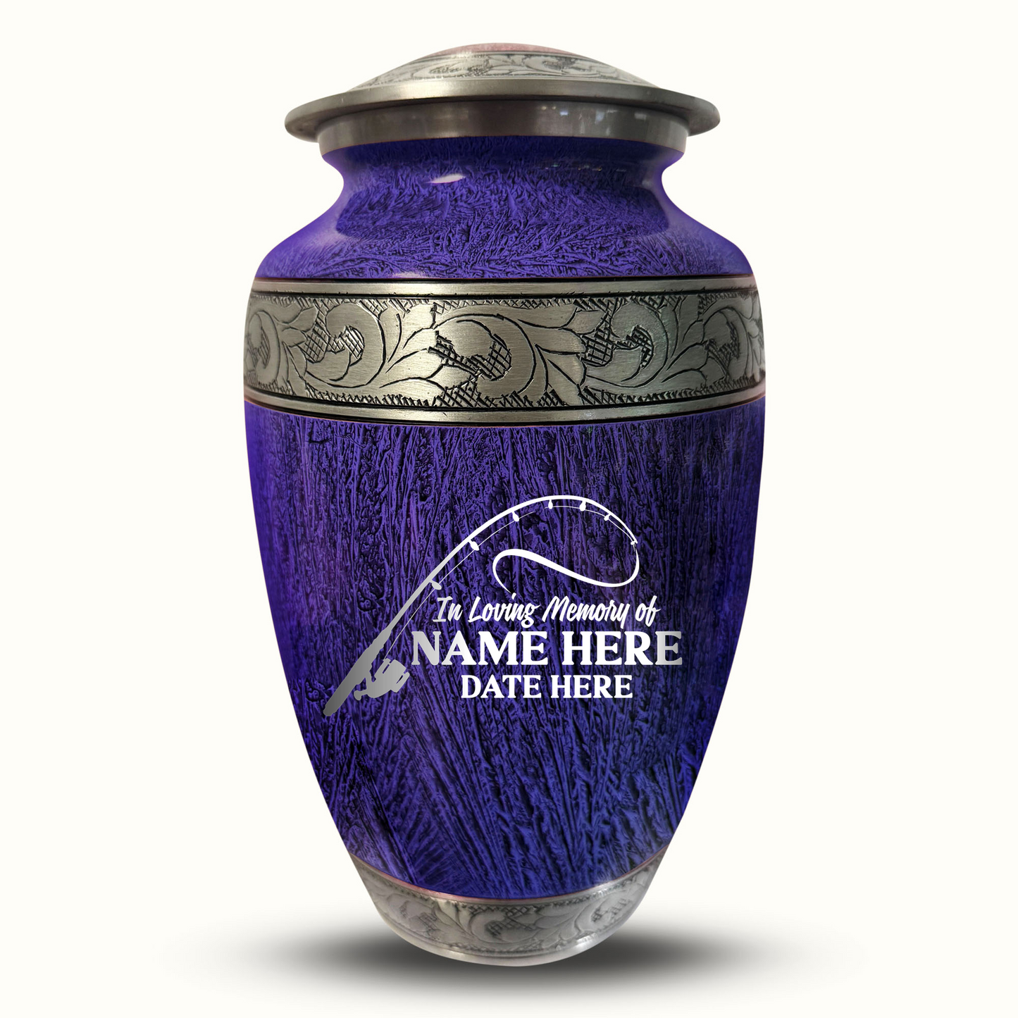 Custom Large Cremation Urn for Human Ashes - Elevate Collection - Funny Fishing Design - Distressed Finish - 200 Cubic Inch