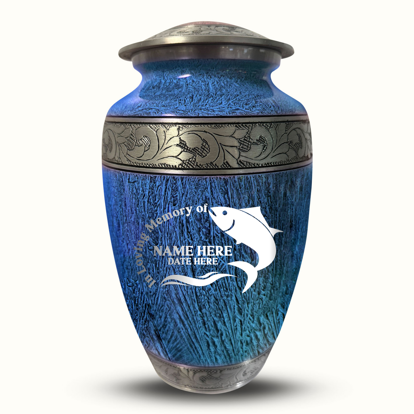 Custom Large Cremation Urn for Human Ashes - Elevate Collection - Funny Fishing Design - Distressed Finish - 200 Cubic Inch