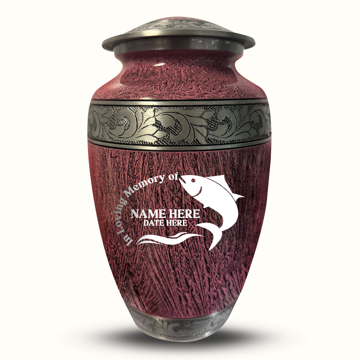 Custom Large Cremation Urn for Human Ashes - Elevate Collection - Funny Fishing Design - Distressed Finish - 200 Cubic Inch