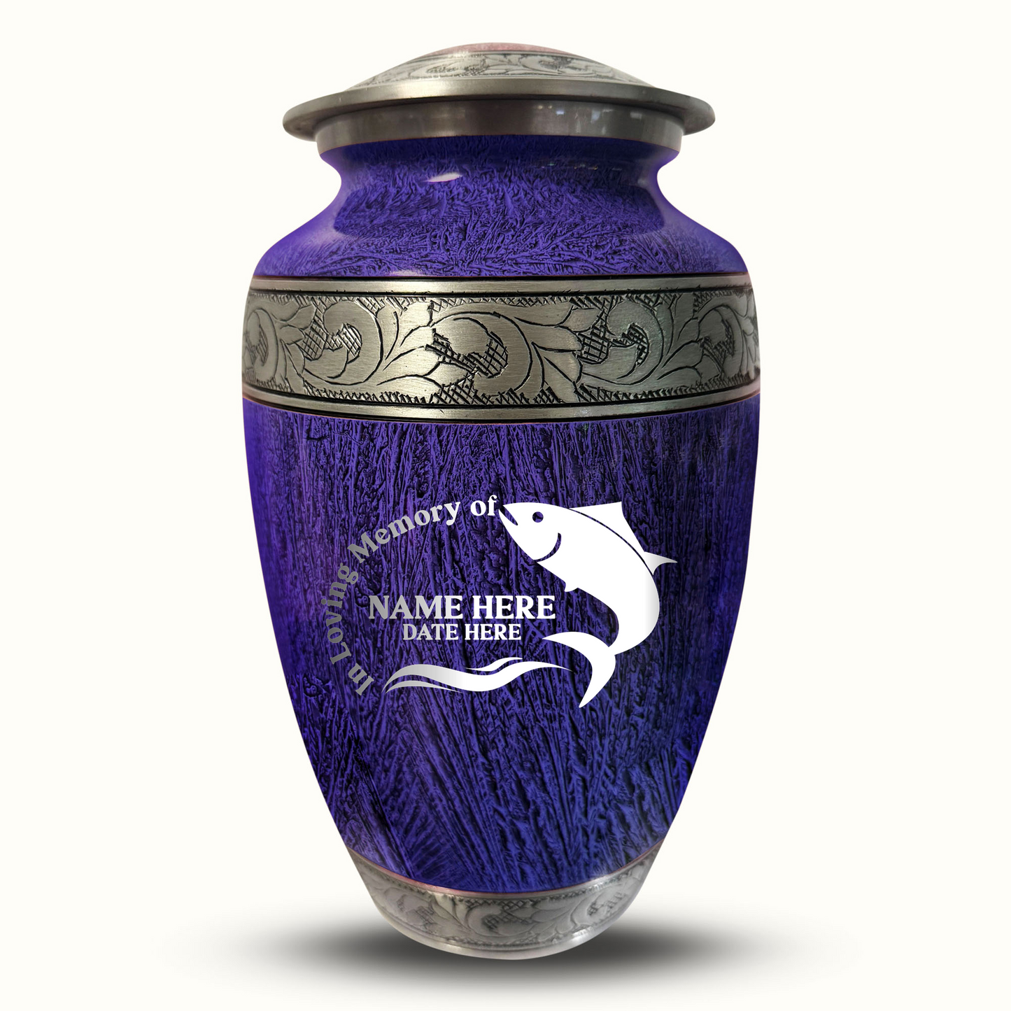 Custom Large Cremation Urn for Human Ashes - Elevate Collection - Funny Fishing Design - Distressed Finish - 200 Cubic Inch