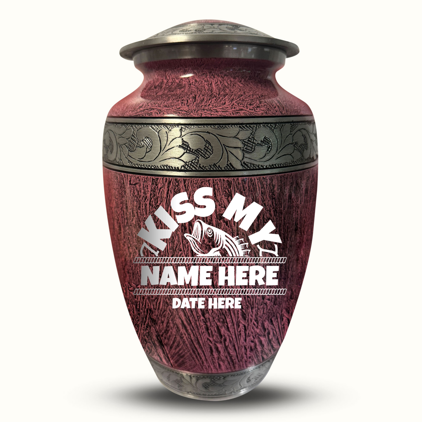 Custom Large Cremation Urn for Human Ashes - Elevate Collection - Funny Fishing Design - Distressed Finish - 200 Cubic Inch