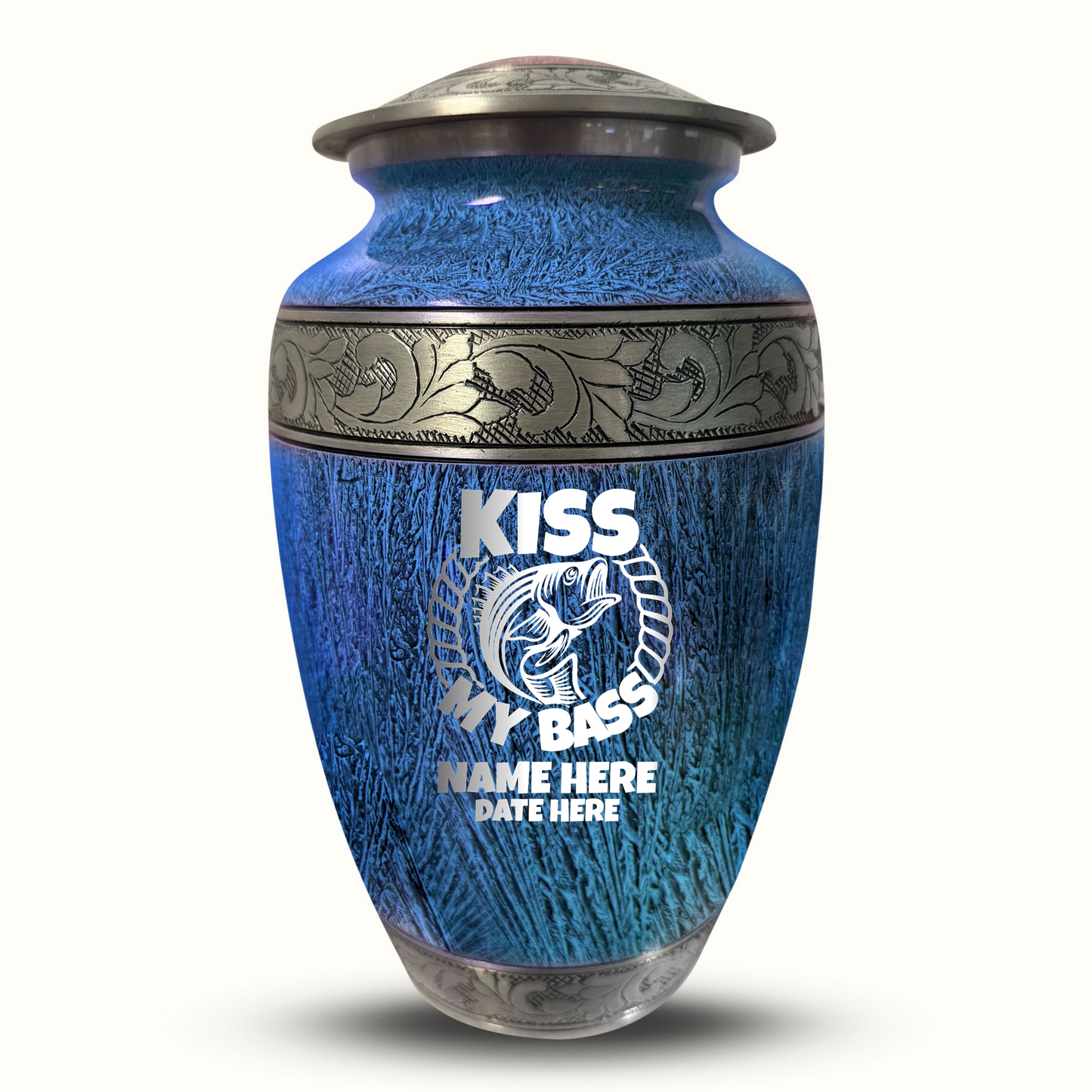 Custom Large Cremation Urn for Human Ashes - Elevate Collection - Funny Fishing Design - Distressed Finish - 200 Cubic Inch